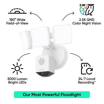WYZE Floodlight Camera Pro, PCMag Editors' Choice 3000-Lumen LEDs, 2.5K HD Outdoor Security Camera, 180° Wide View, Motion Detection, Color Night Vision, Works with Alexa & Google-White