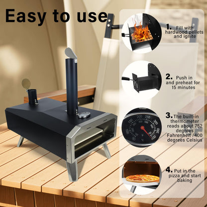 BNDHKR Outdoor Pizza Oven Portable Wood Pellet Pizza Oven Countertop Pizza Oven with 12 Inch Pizza Stone and Stainless Steel Fold-Up Legs for Outside Kitchen Backyard Party Camping