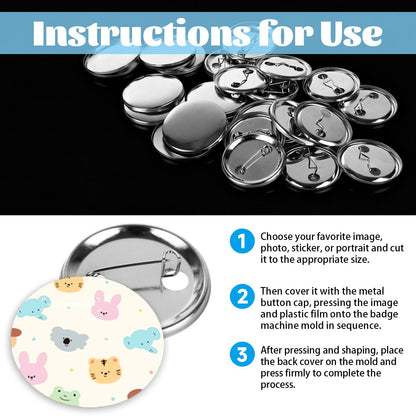 MUXHEL 900Pcs Blank Button Maker Supplies 1.46 Inch/37mm Dia Button Pins Round Metal Blank Badge Parts Metal Covers, Metal Backs& Clear Film for Button Maker Machine, Pin Maker, Badge Button Press