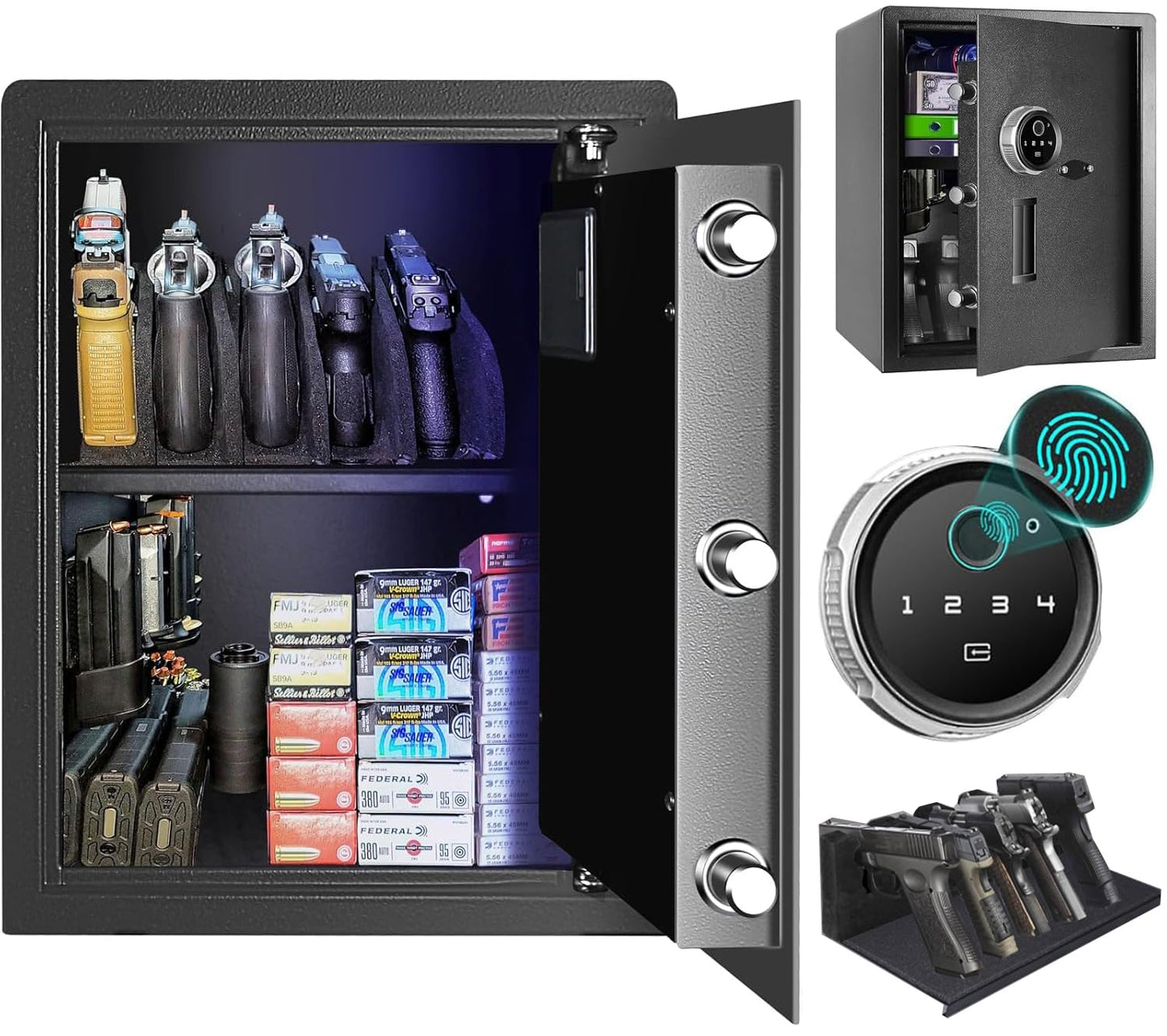Security Biometric Fingerprint Safe, Steel Lock Box Safe for Home/Office/Hotel, Secure Handgun, Documents, Jewelry, Valuables - 1.8 Cubic Feet Metal Black-13x13.75x19.8inches