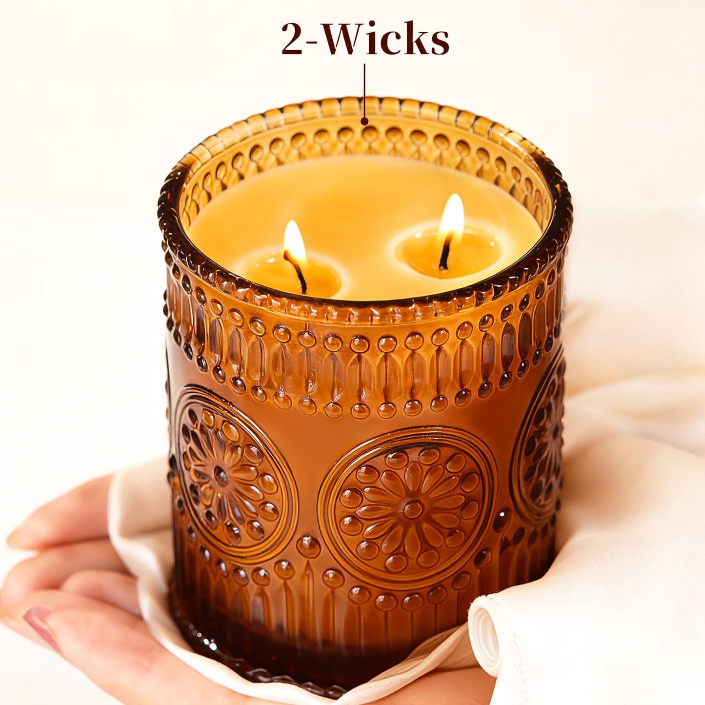 2-Wick Beeswax Candles in Jar, Natural Beeswax Candles in Amber Glass for Air Purification, Honey Aroma Jar Candle for Home Scented Decor, Gift for Women & Men, Fragrance Free, Paraffin Free