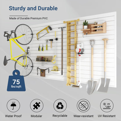 Neoaider Slatwall Panel 8 FT x 4 FT, Interlocking Slat Wall Paneling, Wall Mounted PVC Wallpanel, Suitable for Garage Storage and Organizer, Slatwall Board, Shelves - White