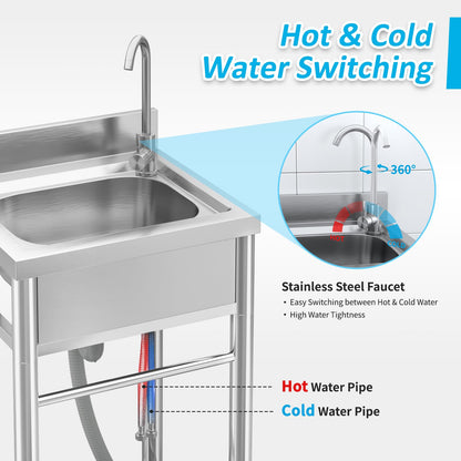 Granper 22in Stainless Steel Utility Sink, laundry sink with Cabinet, Outdoor Sink Station for Lawn & Garden