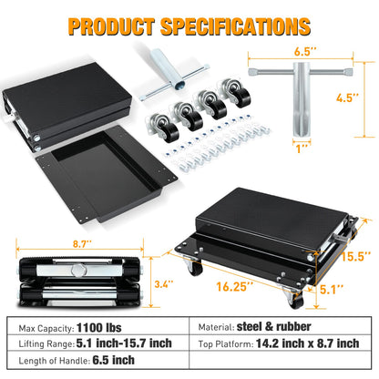 Nilight Motorcycle Lift 1100 LBS ATV Scissor Lift Jacks with Dolly Wheels Crank Handle 5.1"-15.7" Hoist Stand Heavy Duty Steel Lifter Jack for Motorcycles Dirt Bike Garage Storage Repair Tool, Black