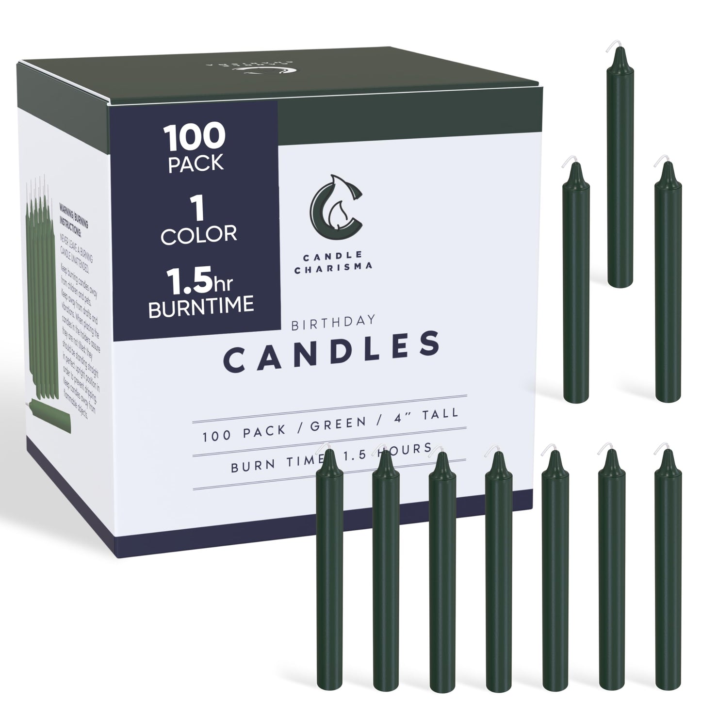 Candle Charisma 100 Green Spell Candles - 4" Unscented Paraffin Chime Candles, Smokeless & Dripless, Colored Candles, 1.5 Hours Burn Time 0.4" Thick Taper Candles for Rituals,Birthdays and Parties