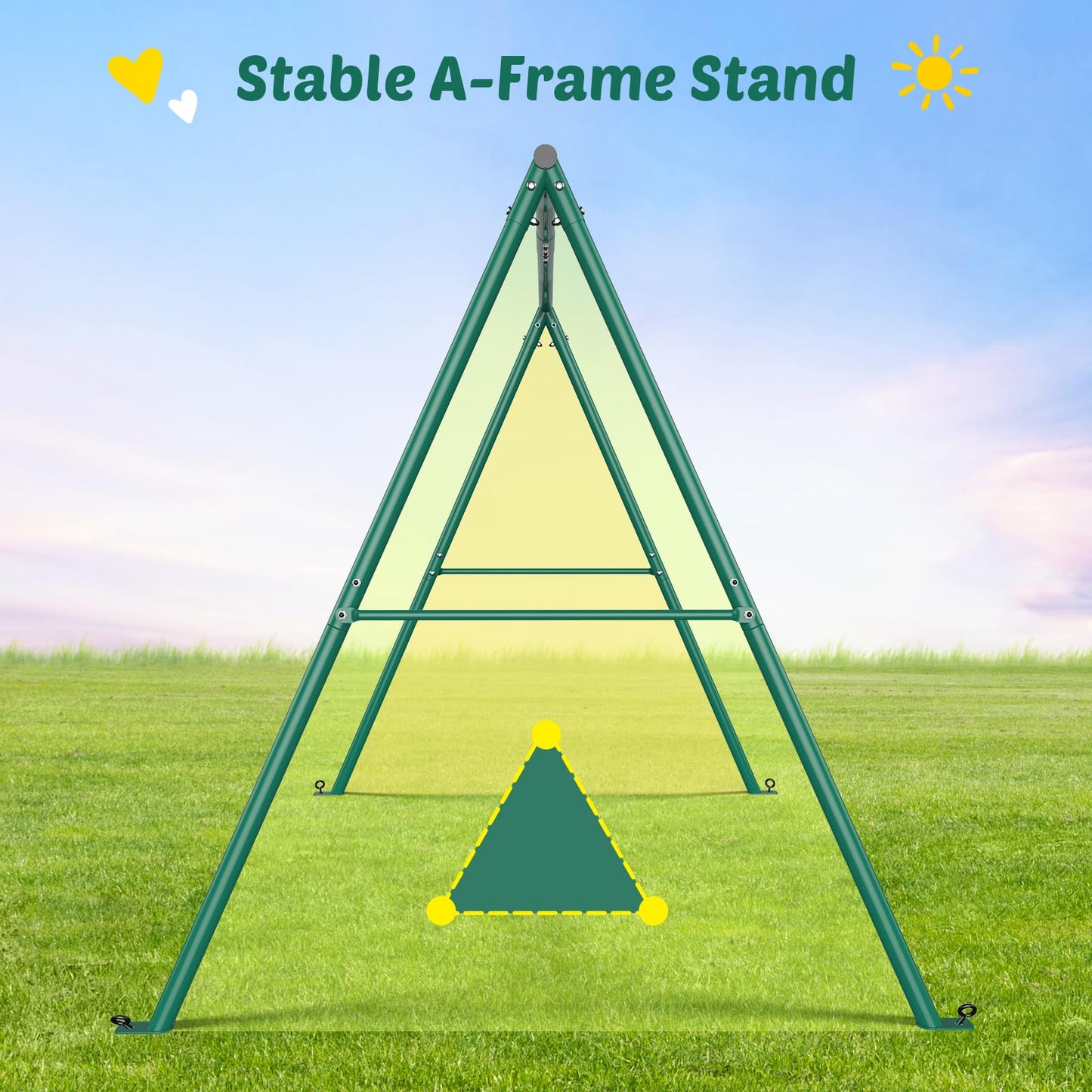 Trekassy 440lbs Capacity Swing Sets for Backyard - 2 Seat Outdoor Playset with Saucer & Belt Swing, Heavy-Duty A-Frame Metal Stand for Kids Family Fun (Patented)