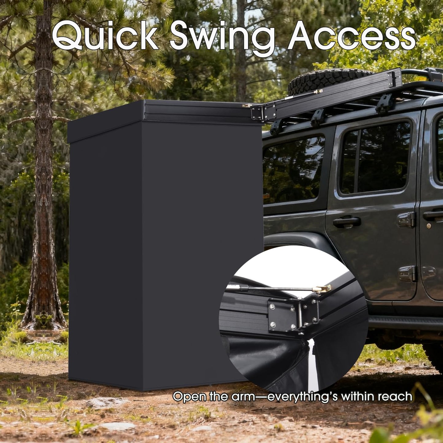 Peakamper Awning Shower Tent with Swing Arm Privacy Roof, Vehicle Side Shower Room LED Light, 3ft x 3ft Camping Privacy Shelter Restroom Bathroom, UV-Resistant Waterproof Storage