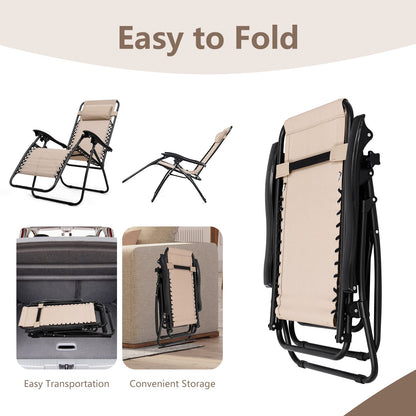 HAPPYGRILL Zero Gravity Lounge Chairs Set with Coffee Table, Folding Reclining Chairs with Side Table and Pillow, 3 Pieces Adjustable Patio Lawn Recliner Set for Outdoor Garden Camp Travel