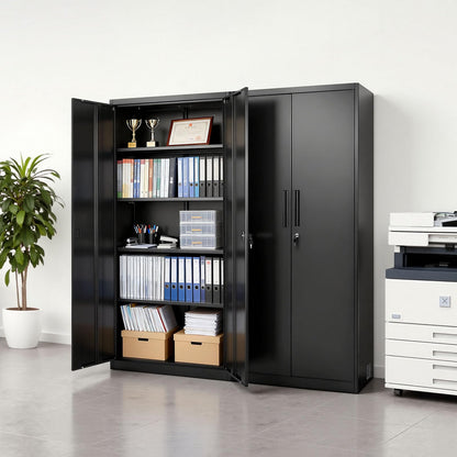 VEVOR Metal Storage Cabinet, Lockable Steel Garage Cabinet with Magnetic Doors and Adjustable Shelves, 2 Keys, 5-Tiers Tall Tool Locker for Home, Office, School, Pantry, Warehouse, Laundry, Black