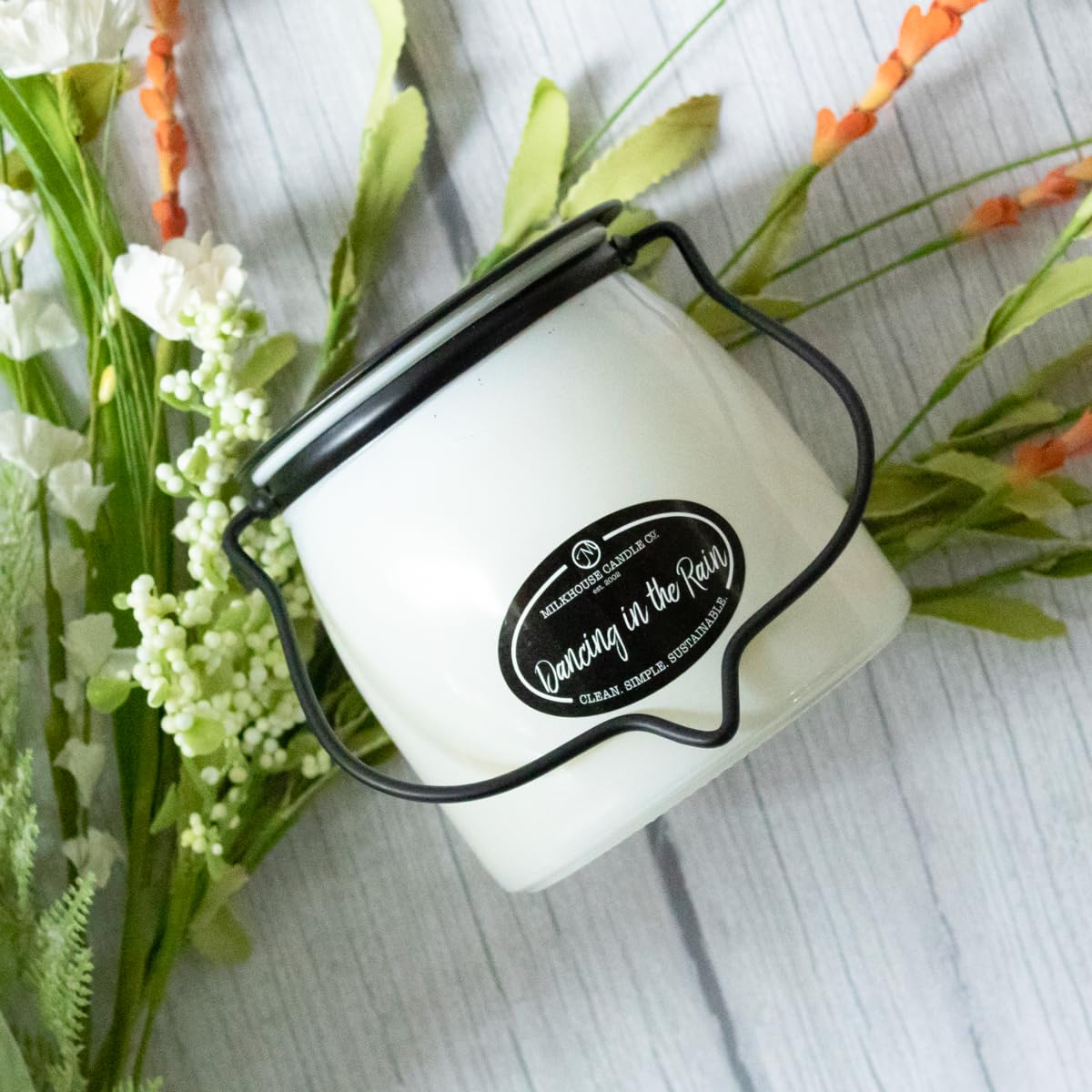 Milkhouse Candle Company Dancing in The Rain Soy Candle - Orange Blossom | Summer Orchid | Wind-Swept Grass Scented - 16 oz Butter Jar with Lid, 65+ Hour Burn Time, Made in the USA