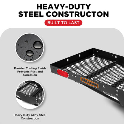 Rockland Steel Foldable Cargo Carrier with Reflectors, 750 LBS Capacity, 60" x 20" x 2.5", Hitch Mount for 2" Receivers, Compatible with Class III & IV, Folding Tray Hitch Basket for Cars SUVS Vans