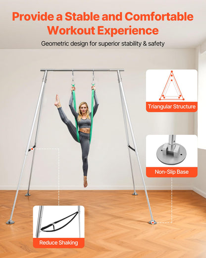 VEVOR Adjustable Yoga Aerial Rig, Aerial Silk Stands with Height Adjustable 5-11FT, Portable Stainless Steel Rig& Aluminum Frame Legs, Fit with Hoops/Lyra/Silks/Hammock