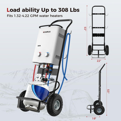 CAMPLUX Dolly Hand Cart for Portable Tankless Water Heaters, Mobile Hot Water Washing Station for Pet Grooming, Horse Stables