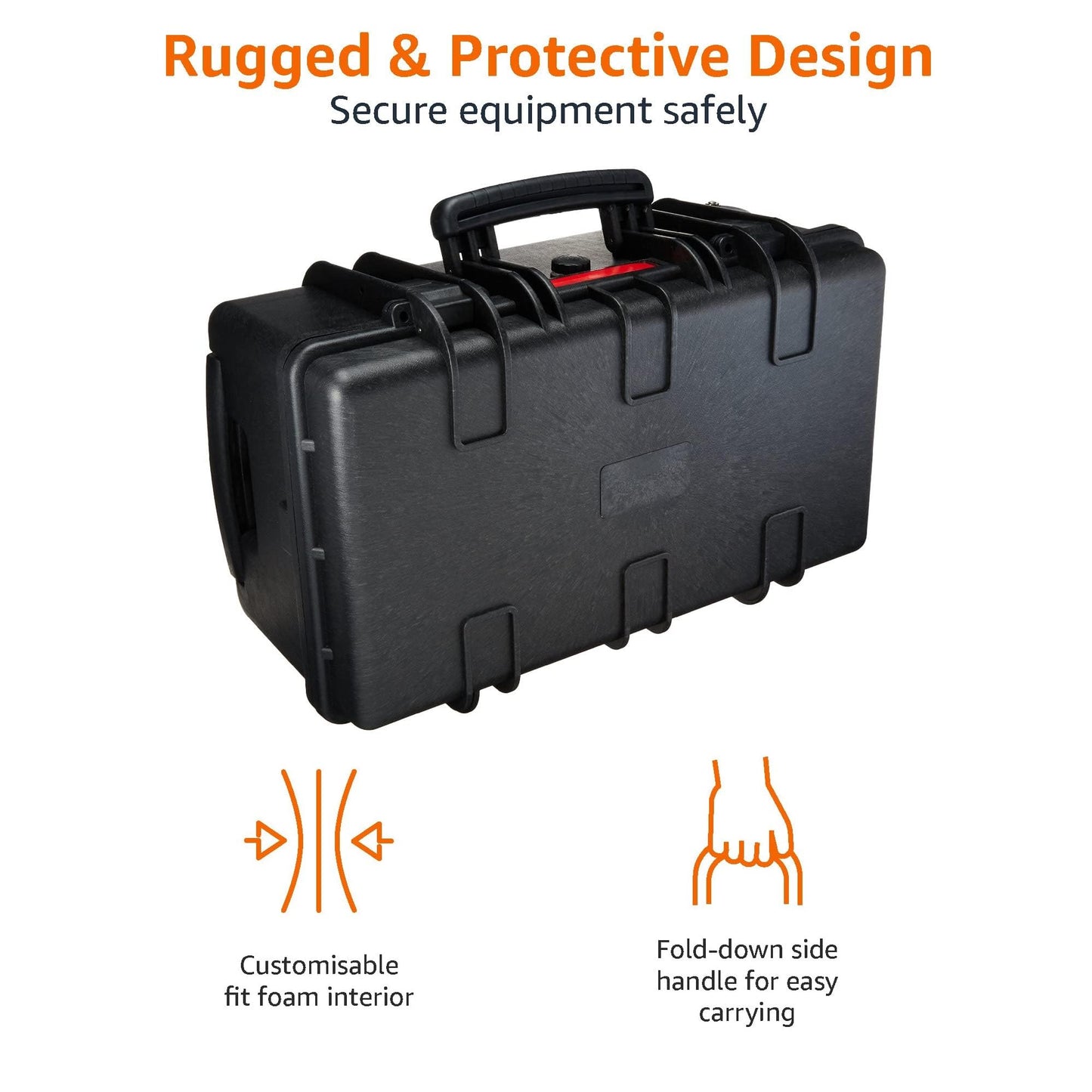 Amazon Basics Hard Protective Camera Case with Wheels, Large, Black, 22"L x 14"W x 9.8"H