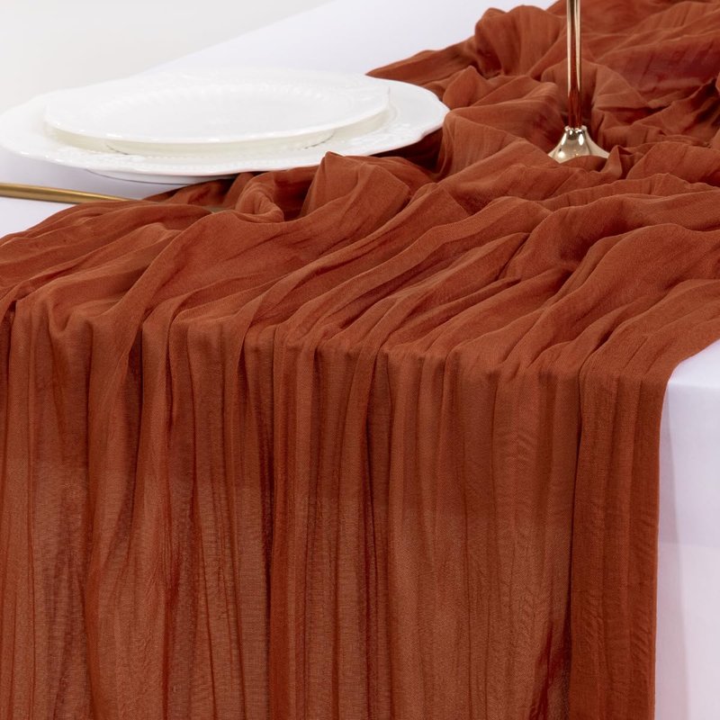 Socomi 10pcs Terracotta Valentine's Day Cheesecloth Table Runner Boho Rustic Gauze 120 inch 10FT Cheese Cloth Runner for Wedding Party Baby Shower Birthday Home Decor Holiday Decorations