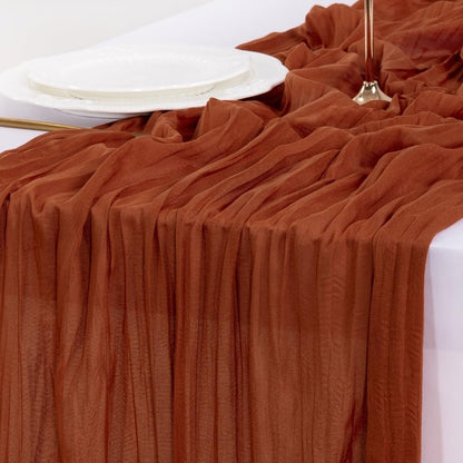 Socomi 10pcs Terracotta Valentine's Day Cheesecloth Table Runner Boho Rustic Gauze 120 inch 10FT Cheese Cloth Runner for Wedding Party Baby Shower Birthday Home Decor Holiday Decorations