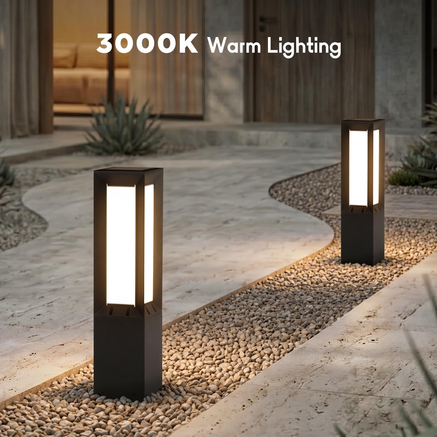 Linkmoon Solar Pathway Lights Outdoor, 23.6" Landscape Path Lights, IP65 Waterproof Bollard Light, Dusk to Dawn Solar Lamp Path Light, 3000K Commercial Pathway Lighting for Driveway Walkway Lawn Patio