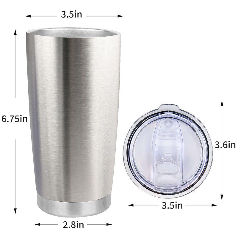 Zynkify 20oz Stainless Steel Tumbler Bulk with Lid, Travel Mug - Double Wall Vacuum Powder Coated Cup - Stainless steel, 6 Pack