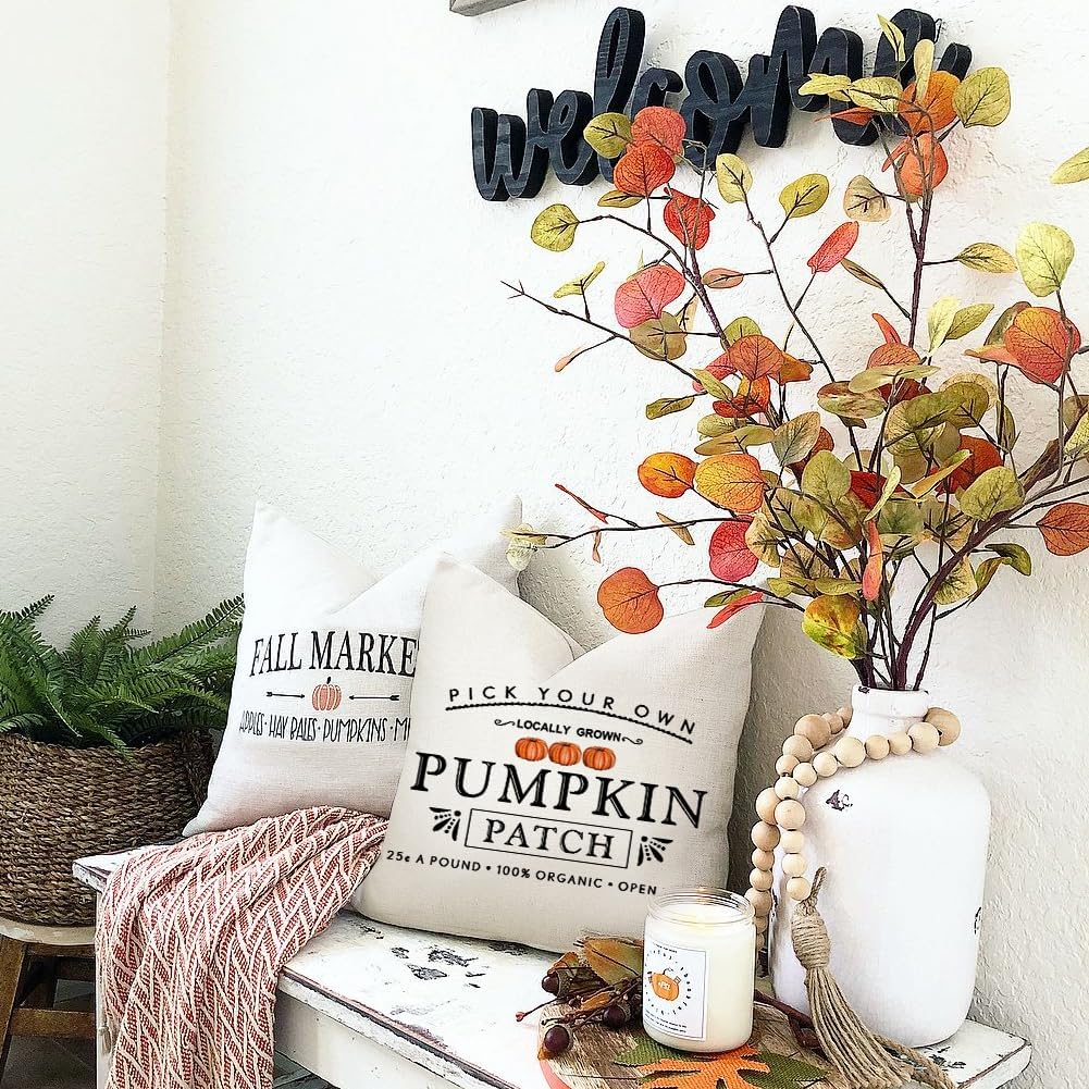 RABUSOFA Fall Pillow Covers - 18x18 Inch Waterproof Pumpkin Patch Design | Seasonal Home Decor
