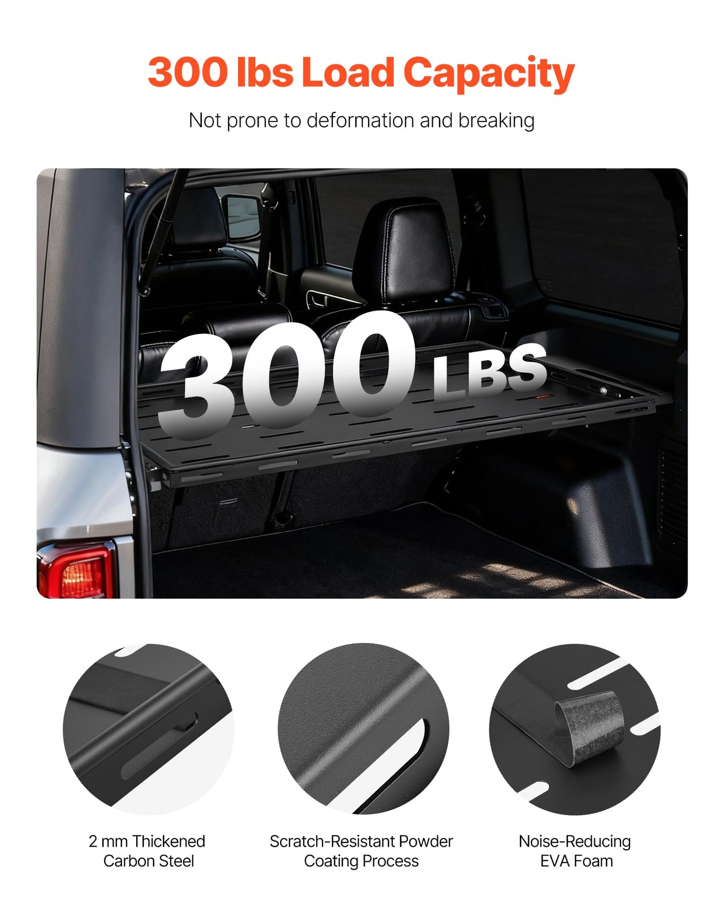 VEVOR Rear Trunk Cargo Rack with Net 2021-2026 Ford Bronco 4 Door Hardtops (Exclude Bronco Sport), 300 lbs Capacity, Carbon Steel Basket Tray Interior Storage Luggage Carrier