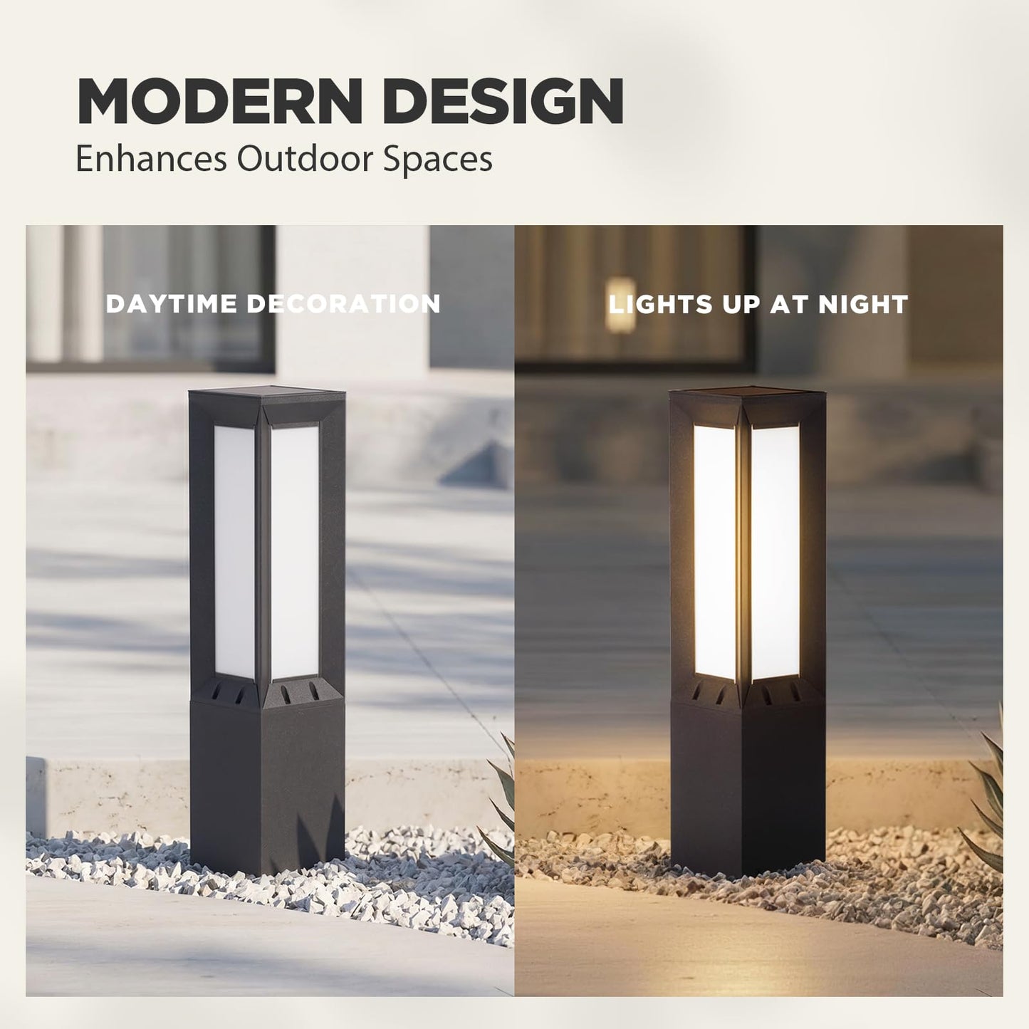 Linkmoon Solar Pathway Lights Outdoor, 23.6" Landscape Path Lights, IP65 Waterproof Bollard Light, Dusk to Dawn Solar Lamp Path Light, 3000K Commercial Pathway Lighting for Driveway Walkway Lawn Patio