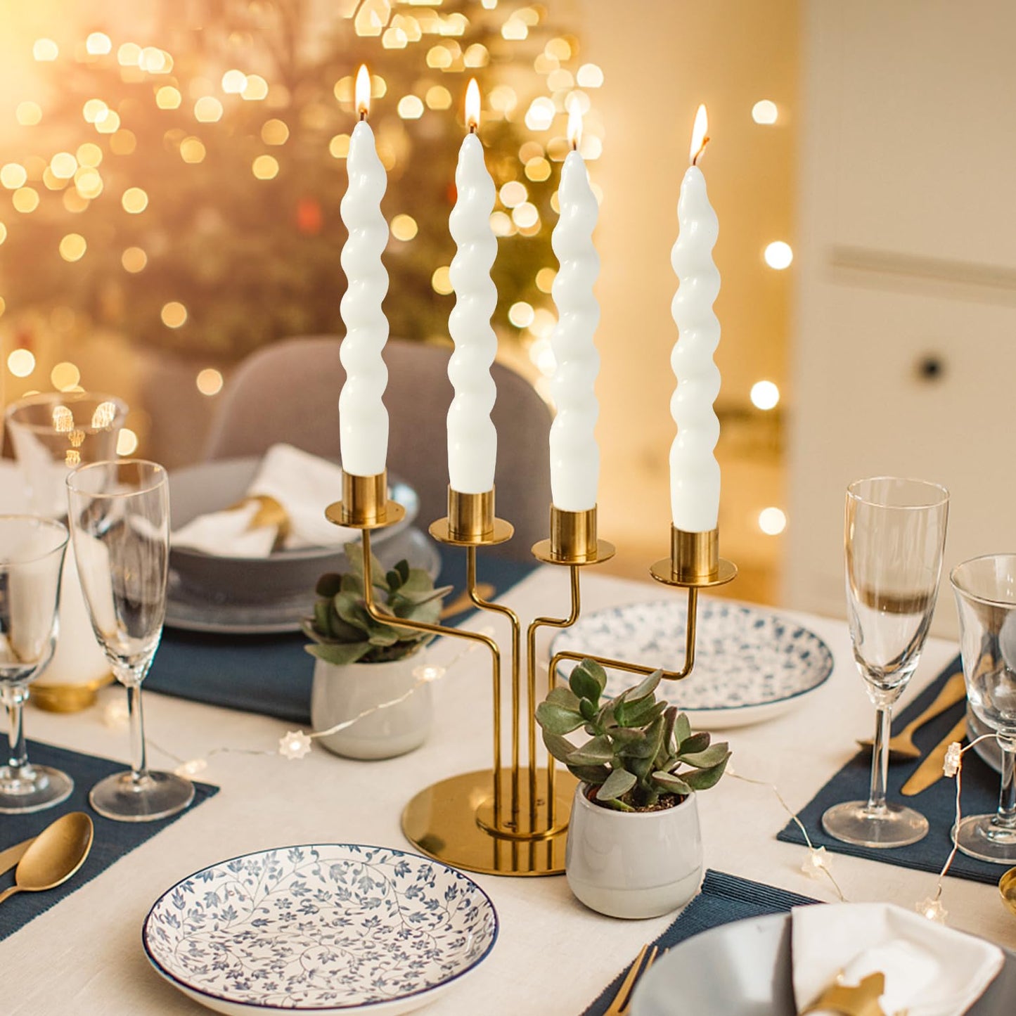 4 Pack 7 Inch White Spiral Taper Candles, Unscented Dripless Twisted Fat Candlesticks for Home Décor Party Wedding and Celebrations