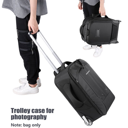 Neewer 2-in-1 Rolling Camera Bag Backpack Suitcase Style Convertible with Double Handle, Shockproof Trolley Case with Removable Padded for SLR/DSLR Cameras Tripod Lenses (Black/Red)
