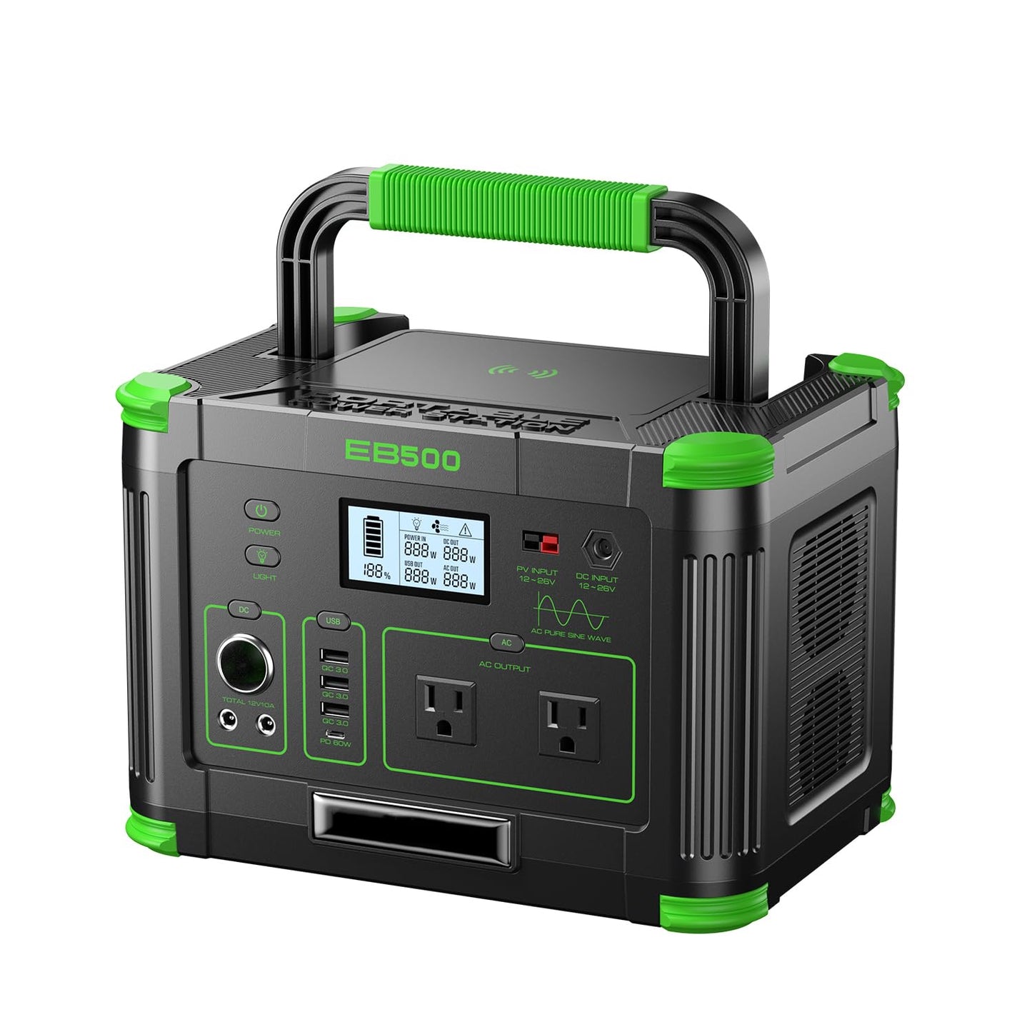 500W Portable Power Station, 519.48Wh Outdoor Solar Generator, 10-Port Powerhouse for RV/Van Camping Fishing Climbing Road Home Emergency