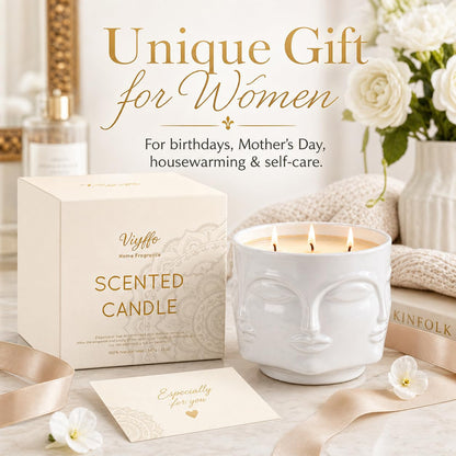 Viyffo 20oz Large Scented Candle – Vanilla Dreamscape & Fresh Spice, 3 Wick Non Toxic Soy Candle, Decorative White Ceramic Jar, Luxury Home Fragrance for Women, Elegant Art Décor & Unique Gift