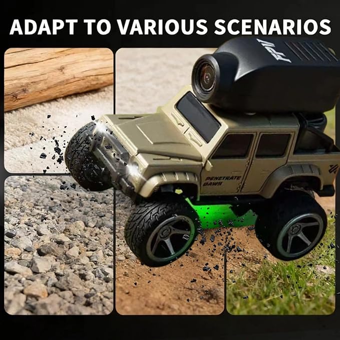 1:64 Scale 4WD Alloy Mini RC Crawler Car with FPV Camera 2.4GHz RTR Off-Road Mini Desktop RC Drift Car with LED Lights Adjustable Speed Dual Mode Model Vehicle Toy Gift for Adults Kids