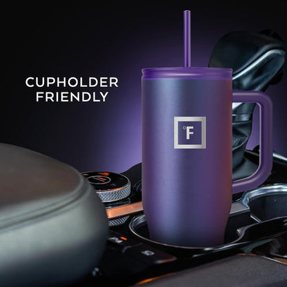 IRON °FLASK Co-Pilot Insulated Mug w/Straw & Flip Cap Lids - Cup Holder Bottle for Hot, Cold Drink - Leak-Proof - Water, Coffee Portable Travel Mug - Burgundy, 40 Oz
