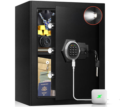 Fdsutvit Fireproof Home Safe Box- Steel Digital Combination Lock Security Box with Type-C Backup & Sensor Light, Key Lock Safety Box for House Office Documents Money Jewelry Handgun - Black 3.2 Cu Ft