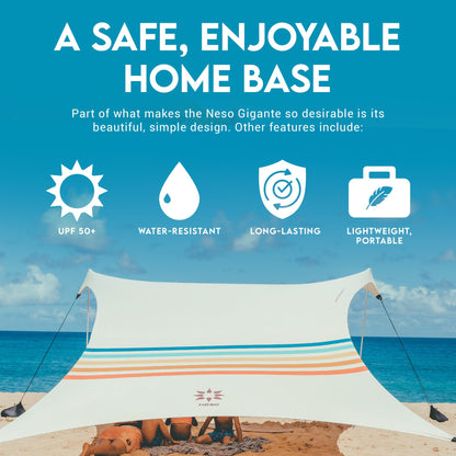 Neso Gigante Portable Beach Tent Sun Shelter - Lightweight Beach Shade Canopy - Easy Setup for Family Outings - Patented Reinforced Corners - UPF 50+ Sun Protection - 8ft Tall, 11 x 11ft - Rainbow