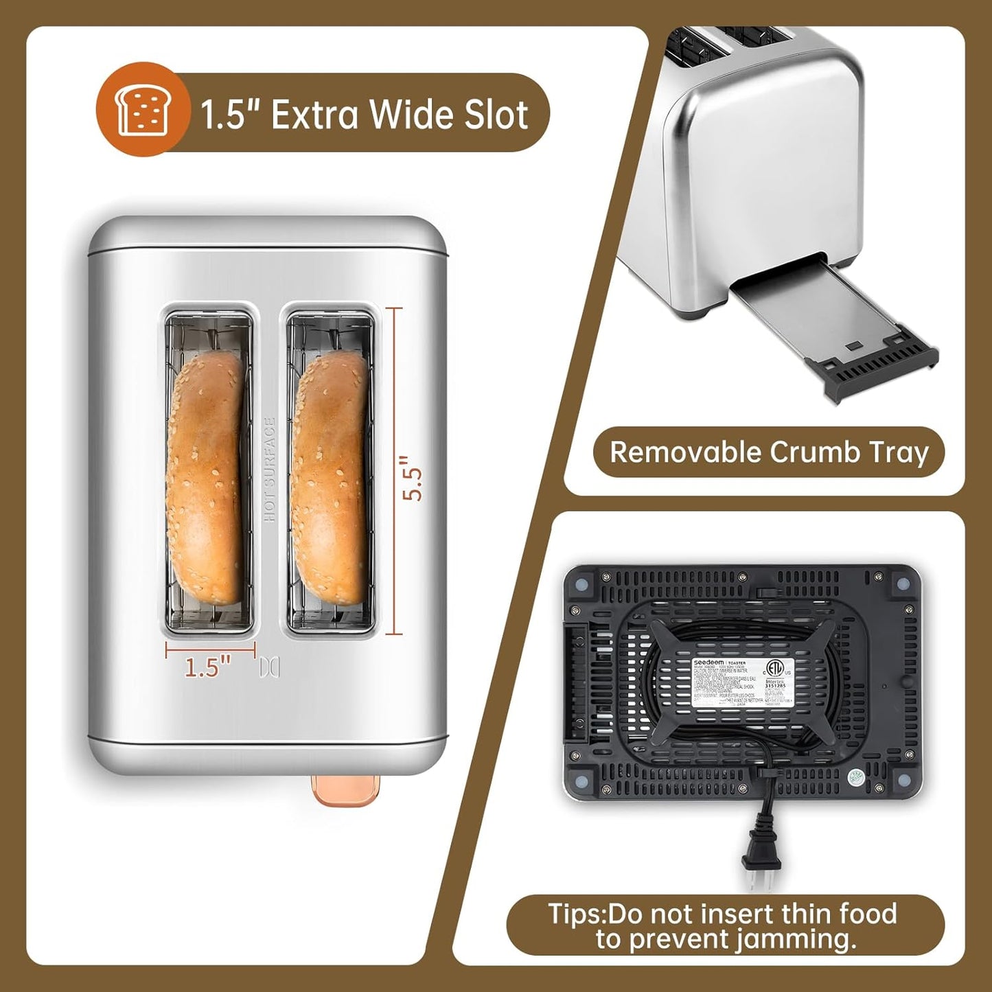 SEEDEEM 2-Slice Toaster - Touch Screen LCD Display, 50% Faster Heating, Stainless Steel, Silver Metallic