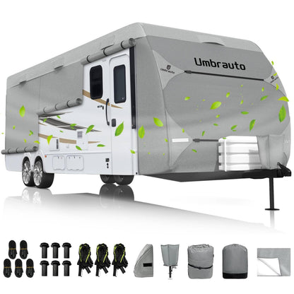 Umbrauto RV Cover Fits 33-35ft Travel Trailer: Lightweight, Waterproof Camper Cover for Toy Hauler, Winter Campsite, with Gutter Covers, Tongne Jack Covers, Windproof Straps