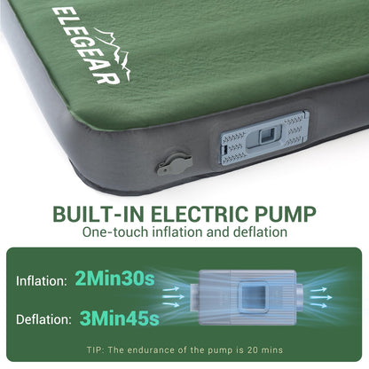 Elegear CumbreX™ Air & Foam Self Inflating Sleeping Pad, Built-in Electric Pump 4" Ultra-Thick Memory Foam Camping Mattress with Pillow Double Camping Pad 4-Season R-Value 9.5 Camp Mat - Gueen