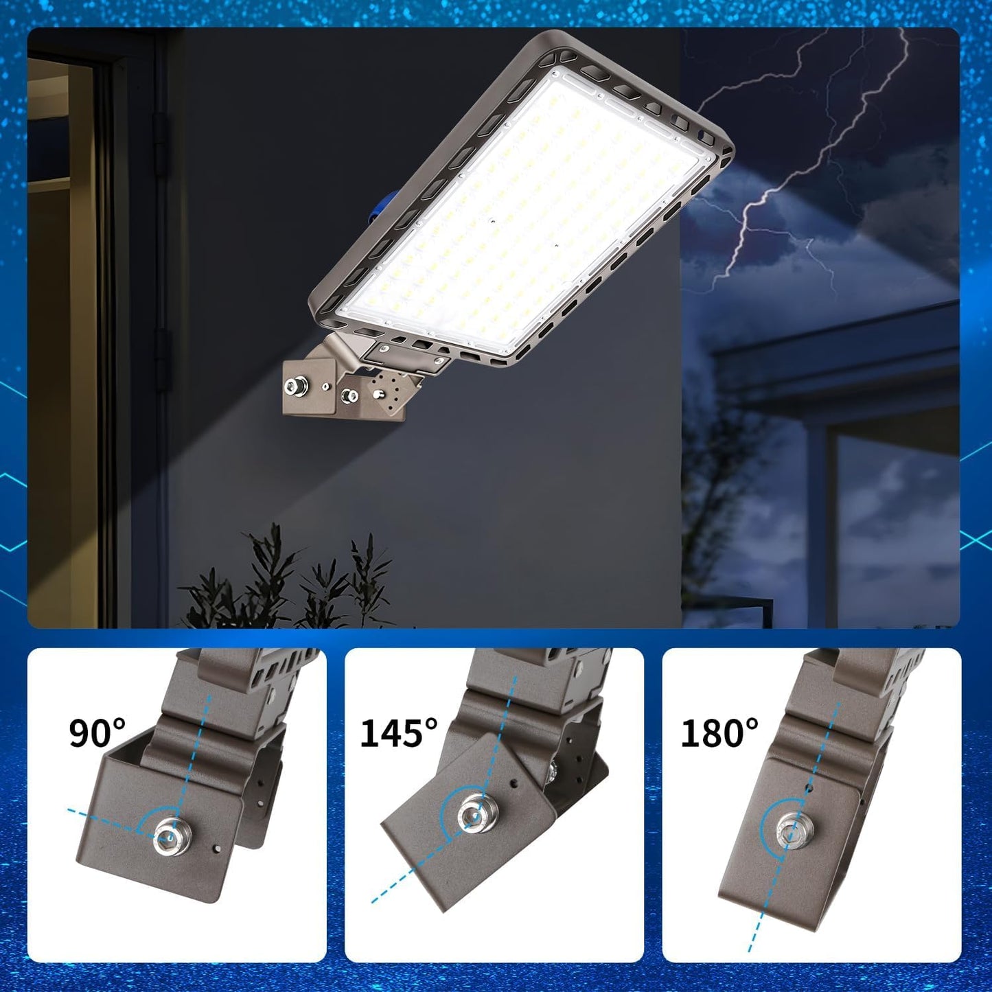 Juyace 4-Pack 240W LED Parking Lot Light with Photocell, 36,000LM 5000K Dusk to Dawn Security Flood Light, IP65 Commercial Area Light with Trunnion Bracket for Warehouse Street Yard (110-277V)
