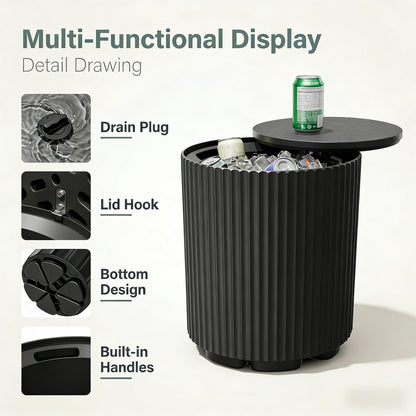 Diyfire Outdoor Cooler Side Table, 2-in-1 Portable Ice Chest Side Table, Cooler Table All Weather Resistant, Cooler Table for Patio & Parties & Picnics & Beach & BBQ, Black