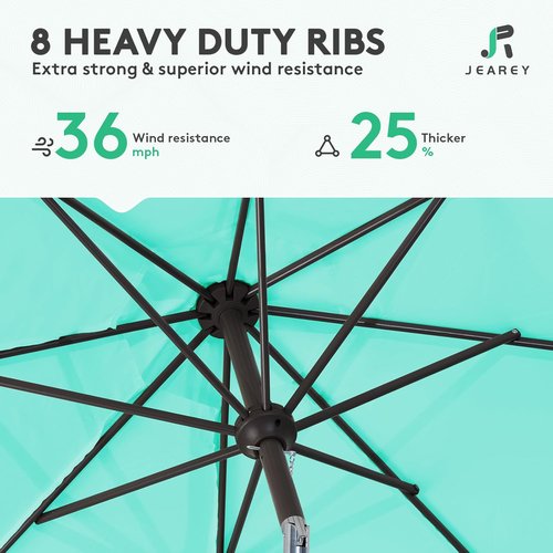 JEAREY 9FT Outdoor Patio Umbrella - Market Umbrella with Push Button Tilt & Crank | UV Protection, Waterproof (Teal)