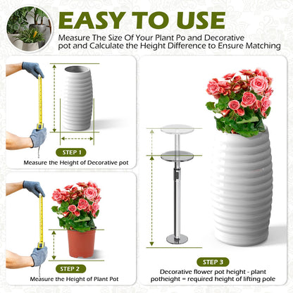 Hazztoll Adjustable Plant Risers for Inside Pot, Planter Insert for Large Container, 19.5-32'' Rise Filler Riser of Tall Flower Bed, Metal Lift Insert for Tall Taper (6 “8“10” Base or Top)
