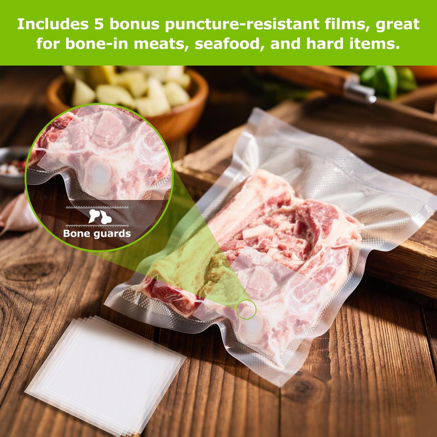 Bonsenkitchen Precut Vacuum Sealer Bags 200 Quart 8" x 12", BPA Free, Commercial Grade Textured Food Vacuum Sealer Bag, Thick Embossed Bags for Storage and Sous Vide Cooking VB3208