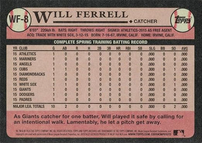 2015 Topps Archives Will Ferrell #WF-8 Will Ferrell Baseball Card - San Francisco Giants