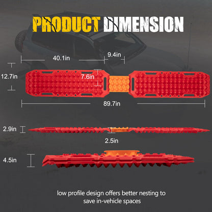 BUNKER INDUST Off-Road Traction Boards with Jack Lift Base,2 Pcs Multifunctional Recovery Track for 4WD UTV SUV Truck-Mud, Snow, Sand Tracks Red Tire Traction Mat with Carry Bag (Gen 9th)