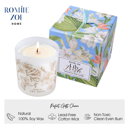 ROMIIE ZOI Scented Candle - Lily Fresh - 6oz Soy Wax Candle for Home, Gifts for Women