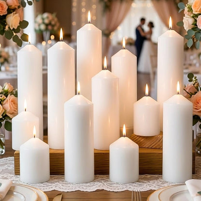 12 Packs White Pillar Candles for Centerpiece, 2x3 2x6 2x8 Inch, Classic Unscented Wedding Candles for Hurricane, Dripless and Smokeless Candles for Party, Home Decor, Mantels