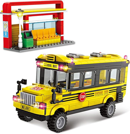 School Bus Building Blocks Set City School Day Bus Construction Playset with School Bus &amp Station Education Learning Roleplay STEM Brick Toys Ideal Gift for Kids Boys Girls Aged 6+ (488 Pieces)