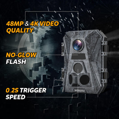 WOSODA ﻿3 Pack Trail Cameras, 48MP 4K No-Glow Night Vision Game Camera, Trail Cam with Motion Activated, IP66 Waterproof,2''LCD Screen,120° Wide Lens Wildlife Camera,Outdoor Scouting & Security
