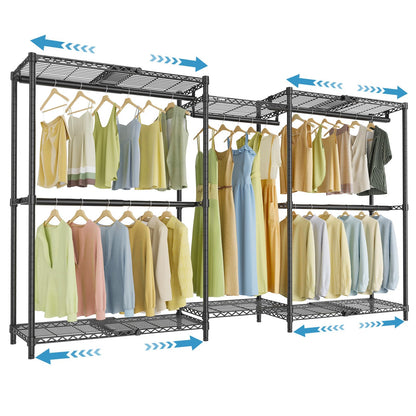 VIPEK X3 Basic Expandable Closet System, Heavy Duty Freestanding Open Wardrobe with Long Hanging Area, 5 Hanging Rods & 6 Adjustable Shelves, Fits 5.10 to 8.8 FT, Black