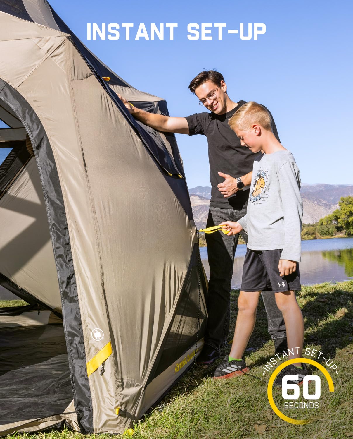 FanttikOutdoor Alpha C6 Ultra Instant Cabin Tent 6 Person Pop Up Camping Tent Setup in 60 Seconds Portable with Rainfly & Windproof for Outdoor Camping & Overlanding Khaki