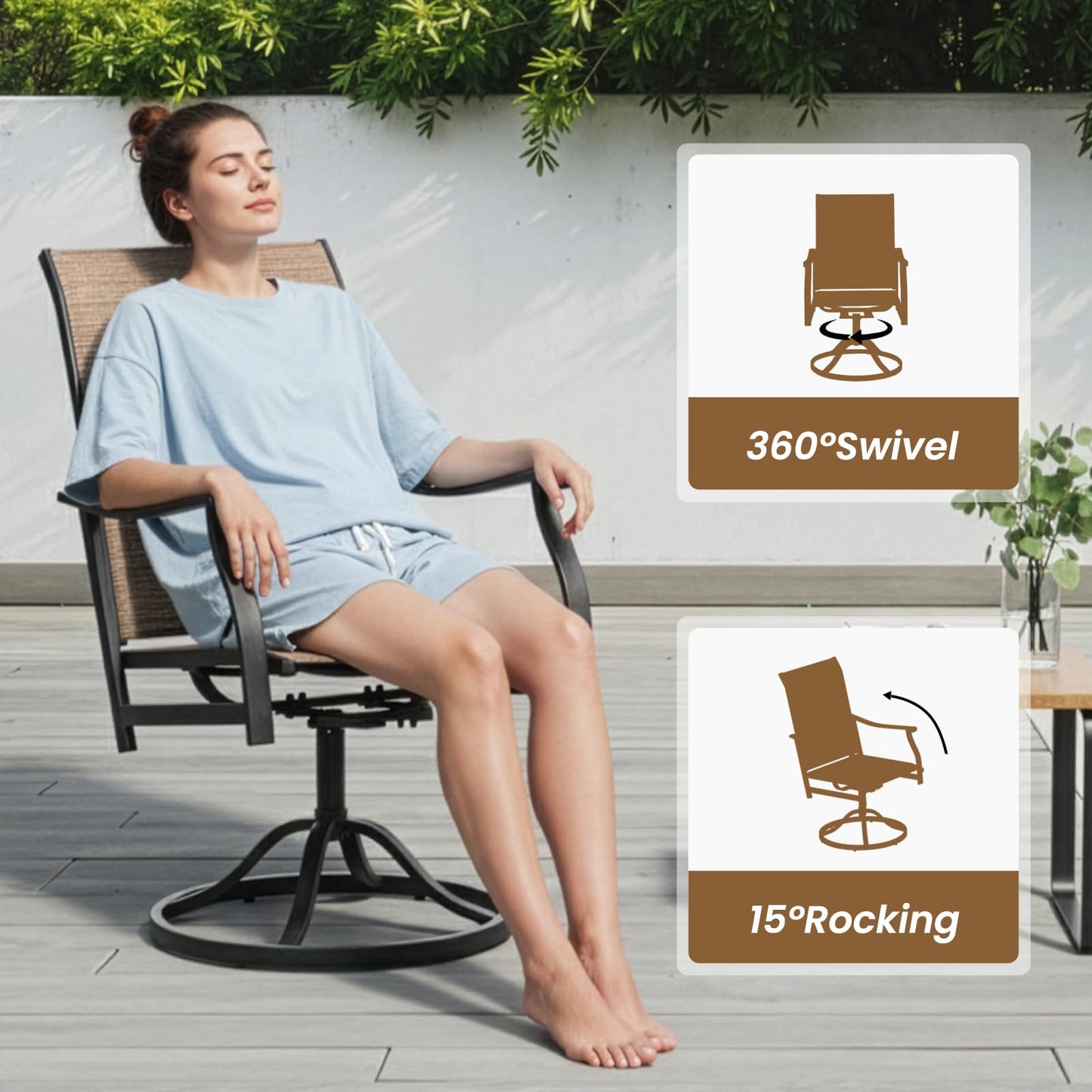 Soohow Outdoor Dining Chairs Set of 2, 360°Swivel Patio Dining Chair with Textilene Fabric, Outdoor Metal Armchair All Weather Resistant, Ergonomic Comfort, Perfect for Patio, Backyard, Balcony